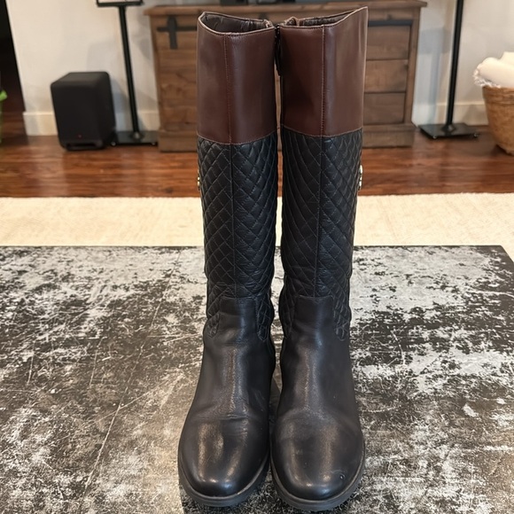 Cole Haan Black/Brown Quilted Leather Riding Boots Size 7 - Picture 2 of 8
